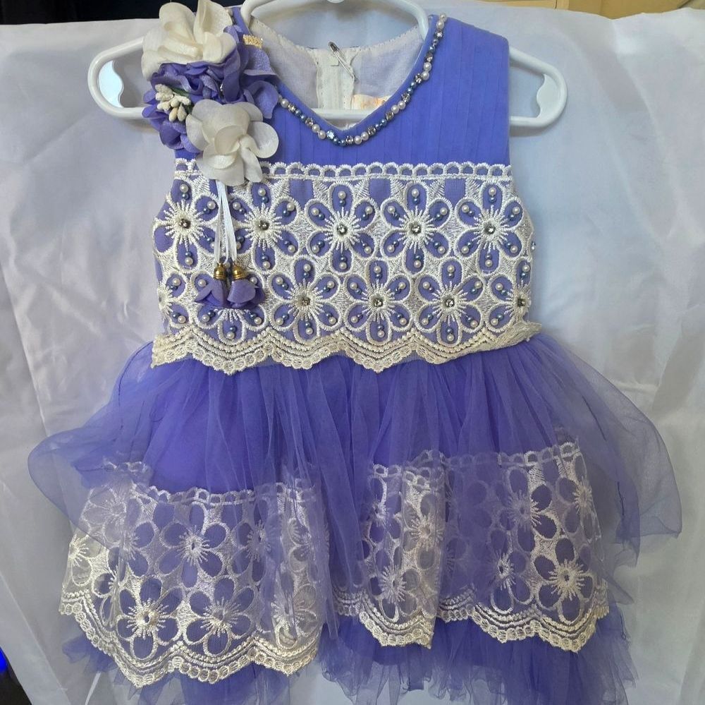 Baby Doll Girls Purple Tulle Party Dress Floral Lace Pearls Size 18 Months